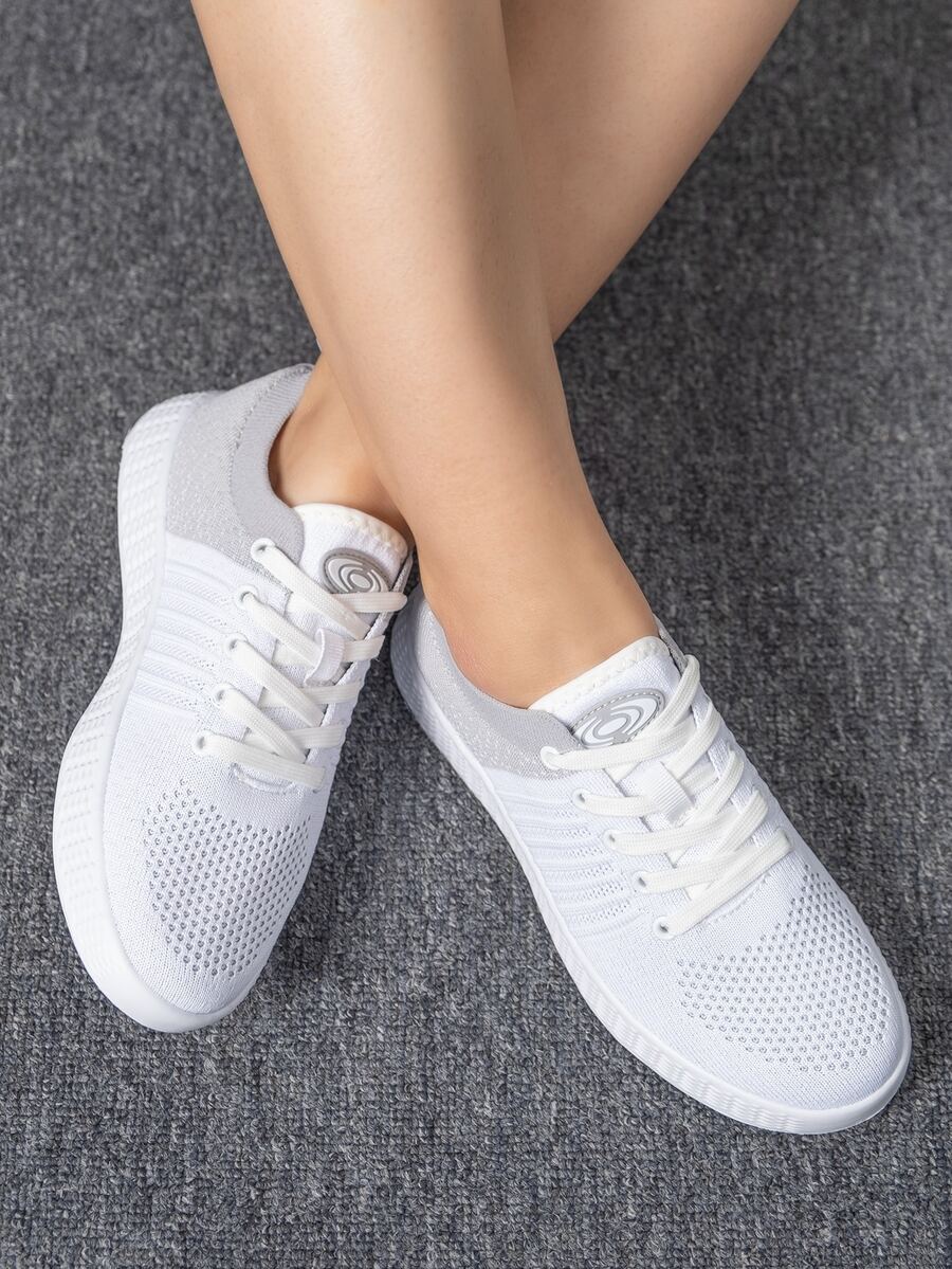 運動板鞋適用於女士雙色繫帶織物運動鞋 - 白色 - 查看 1