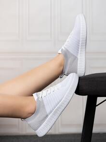 運動板鞋適用於女士雙色繫帶織物運動鞋 - 白色 - 查看 2