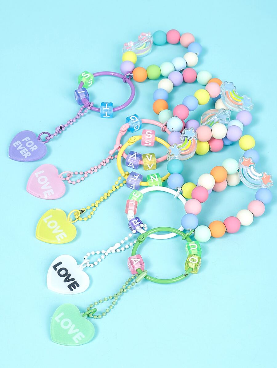 Rainbow & Heart Charm Keychain - Pink - View 1
