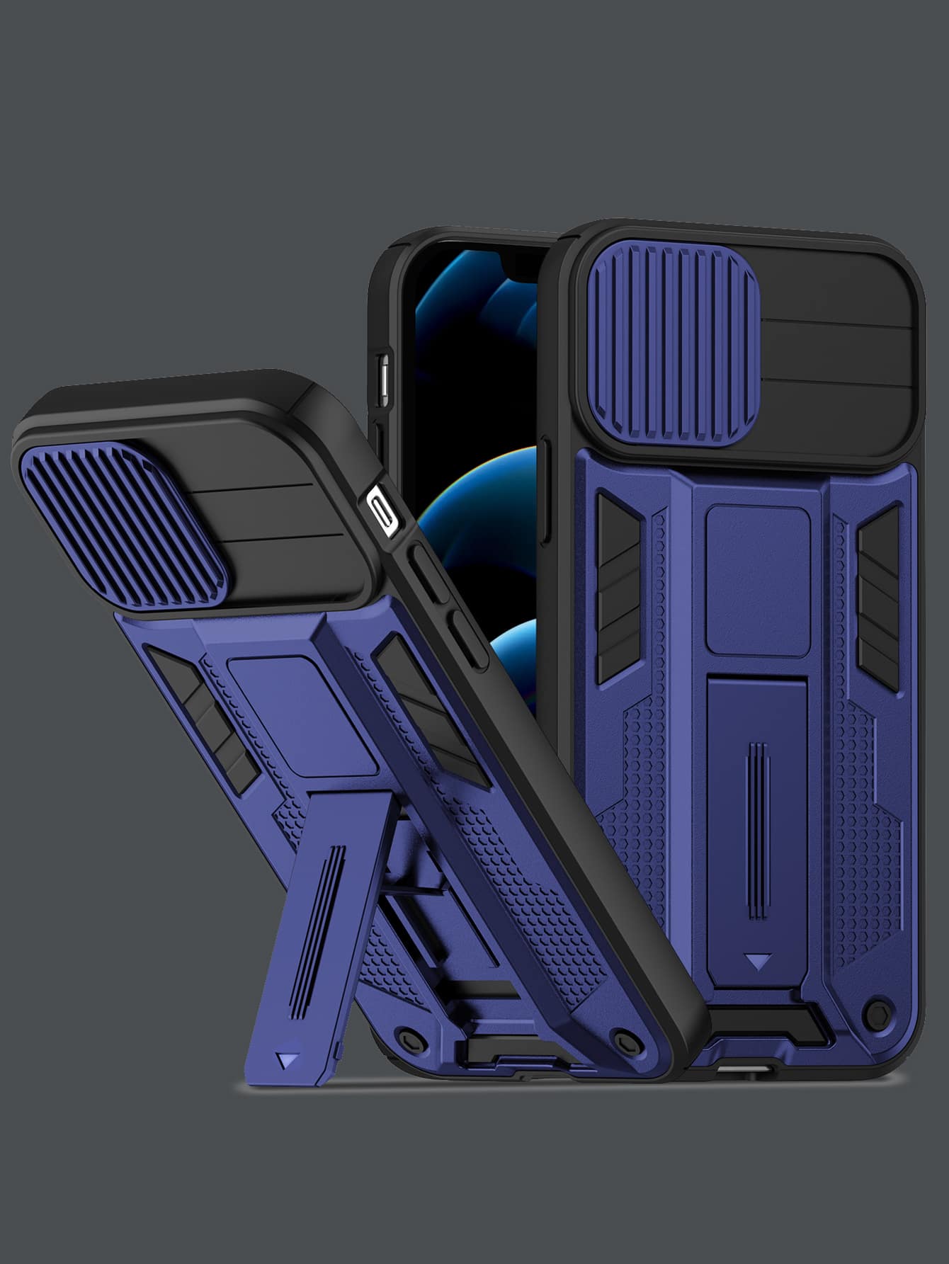 Color Block Phone Case With Holder - Blue - View 1