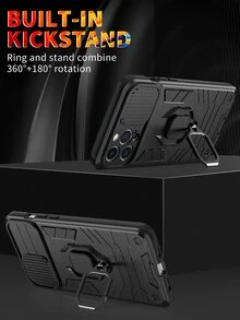 TPU empuje tire Lentes Funda Funda para móvil con soporte de aro - Negro - Ver 2