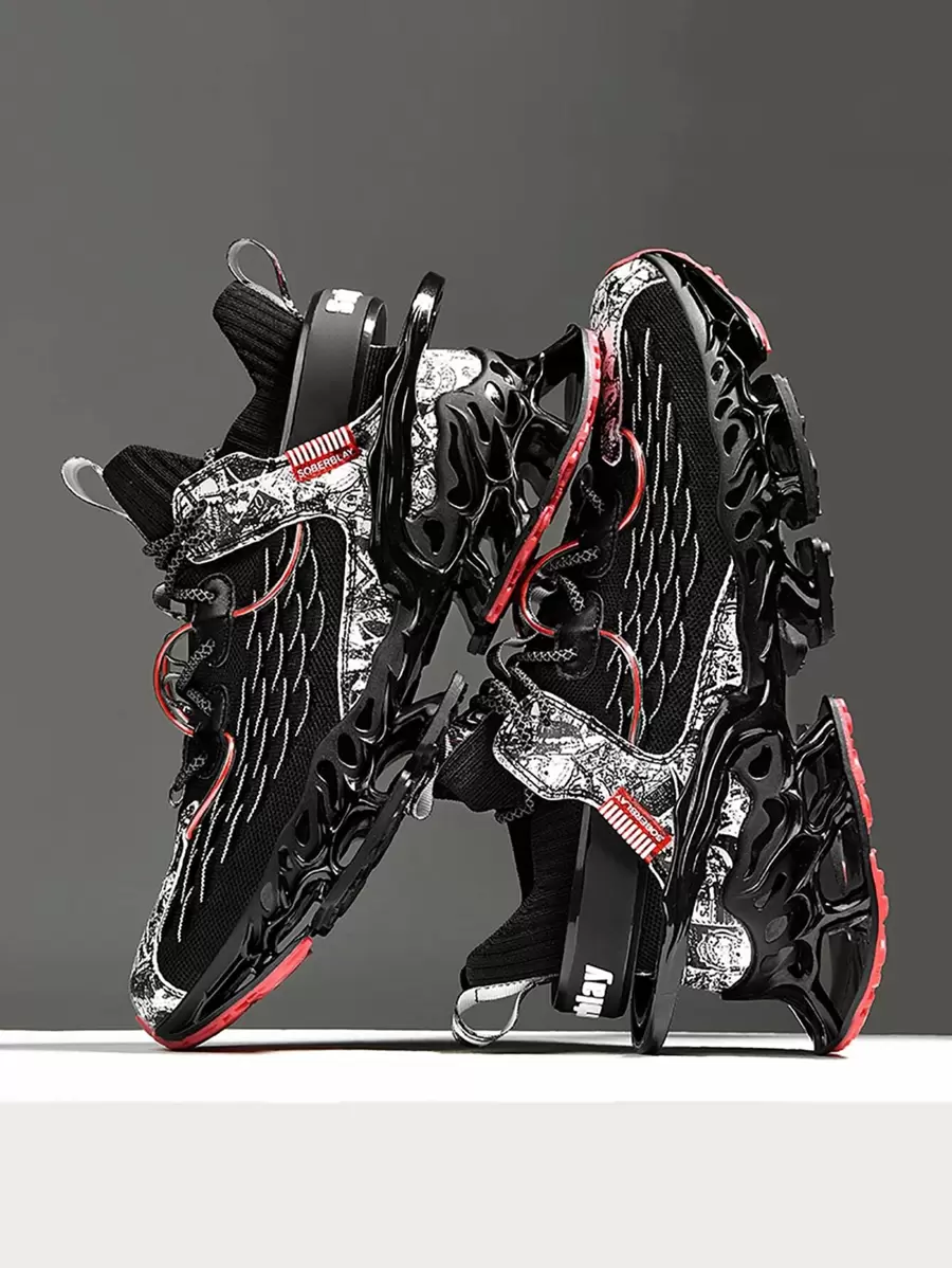 Sporty Running Shoes For Men, Colorblock Fish Scales Pattern Lace Up Sneakers