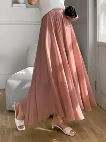 DAZY Solid Elastic Waist Skirt - Pink - View 1