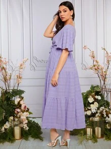 SHEIN 孕妇斜领蝴蝶袖系带连衣裙，适合派对