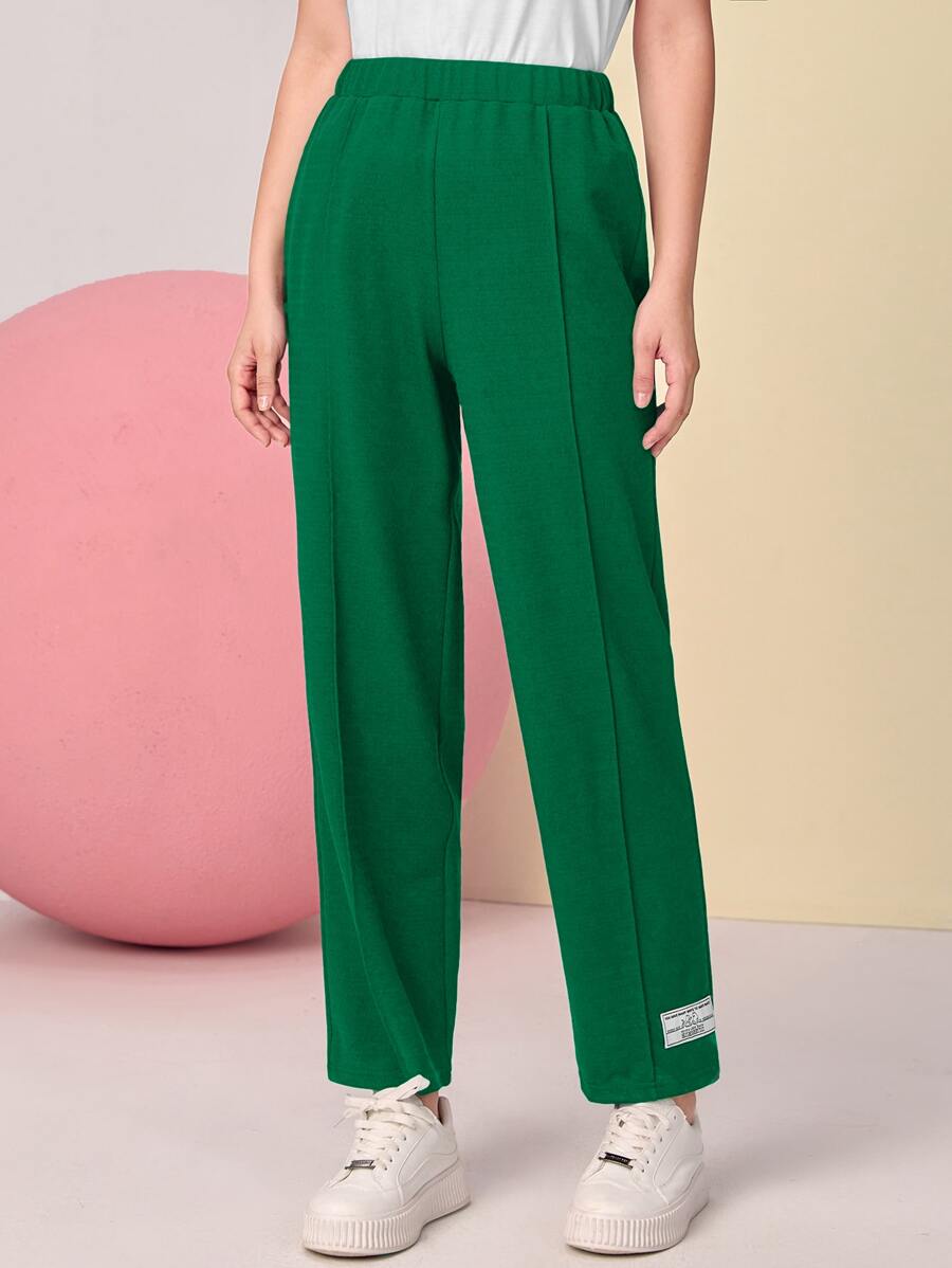 Mulvari 字母補丁細節按折痕彈性腰帶長褲 - 綠色 - 查看 1