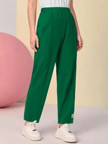 Mulvari 字母補丁細節按折痕彈性腰帶長褲 - 綠色 - 查看 4