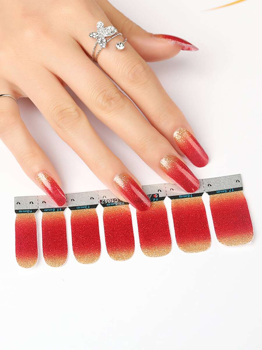 2 hojas Pegatina de arte de uña brillante & 1 pieza lima de uñas - Multicolor - Ver 1