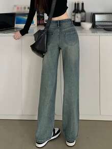 素色直筒牛仔褲