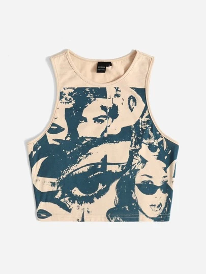 SHEIN MOD Figure Graphic Crop Tank Top