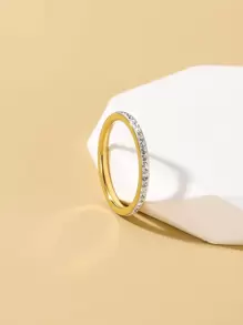 1pc Fashionable Stainless Steel Rhinestone Decor Ring For Women For Gift - Yellow Gold - View 1