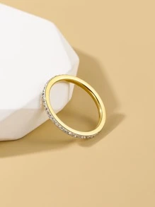 1pc Fashionable Stainless Steel Rhinestone Decor Ring For Women For Gift - Yellow Gold - View 2