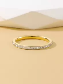 1pc Fashionable Stainless Steel Rhinestone Decor Ring For Women For Gift - Yellow Gold - View 3