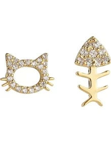 Pendientes de tachuela con diseño de diamante de imitación espina & gato - Dorado - Ver 3