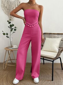 SHEIN Essnce Solid Tassel Hem Tube Top & Pants