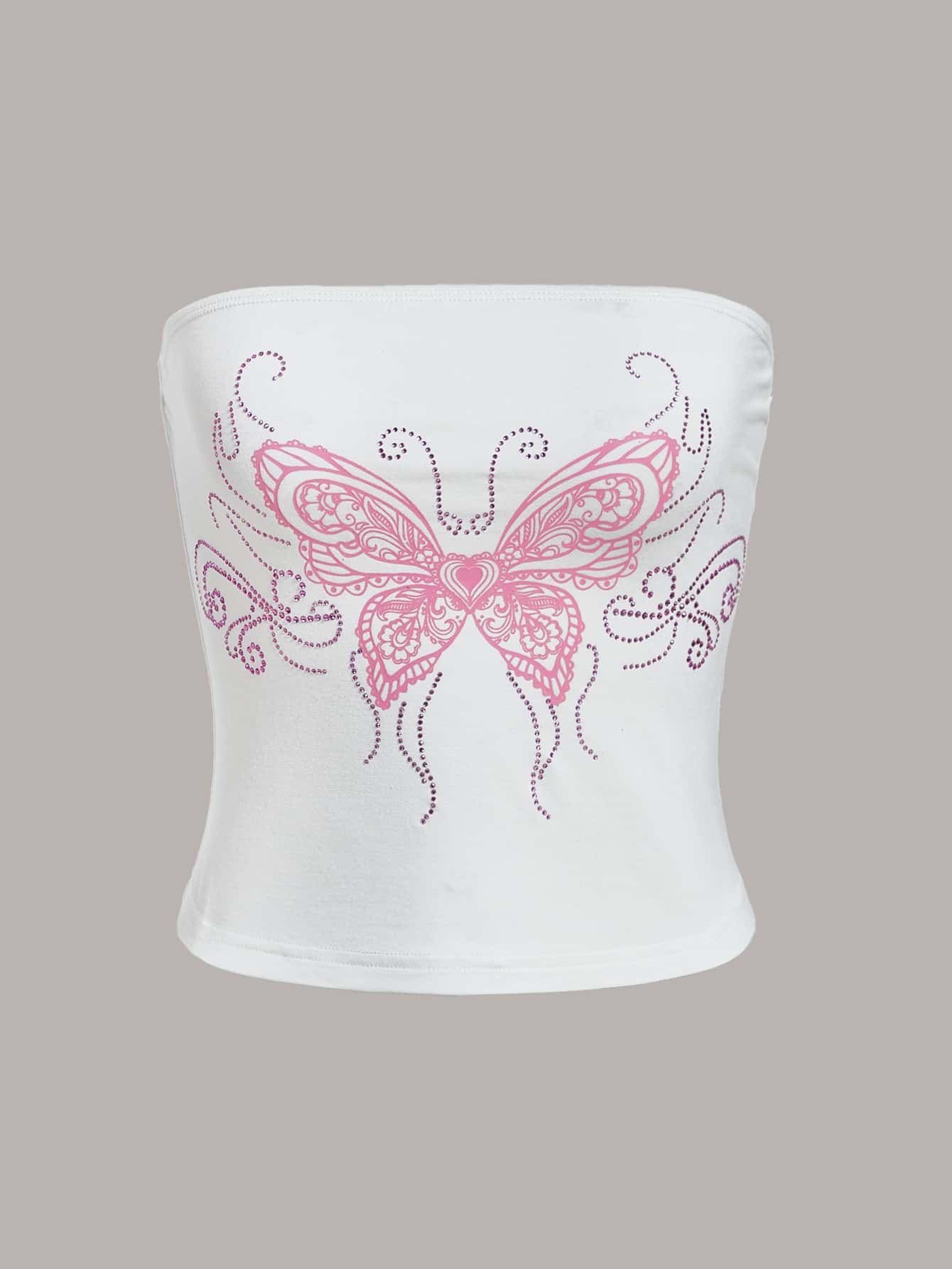 SHEIN ICON Áo nữ Pha lê kim cương Loại bướm Giải trí - trắng - Xem 1