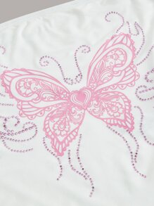 SHEIN ICON Áo nữ Pha lê kim cương Loại bướm Giải trí - trắng - Xem 4