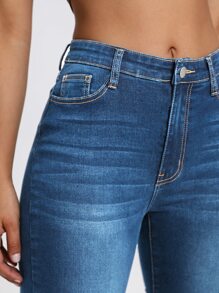 Quần jean nữ Nút Túi Dây kéo màu trơn - Rửa trung bình - Xem 6