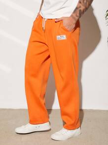 Manfinity RebelGame 男士字母補丁細節腰部抽繩衛褲 - 橘色 - 查看 1