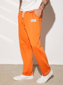 Manfinity RebelGame 男士字母補丁細節腰部抽繩衛褲 - 橘色 - 查看 5