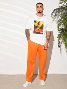 Manfinity RebelGame 男士字母補丁細節腰部抽繩衛褲 - 橘色 - 查看 8