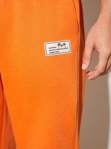 Manfinity RebelGame 男士字母補丁細節腰部抽繩衛褲 - 橘色 - 查看 6