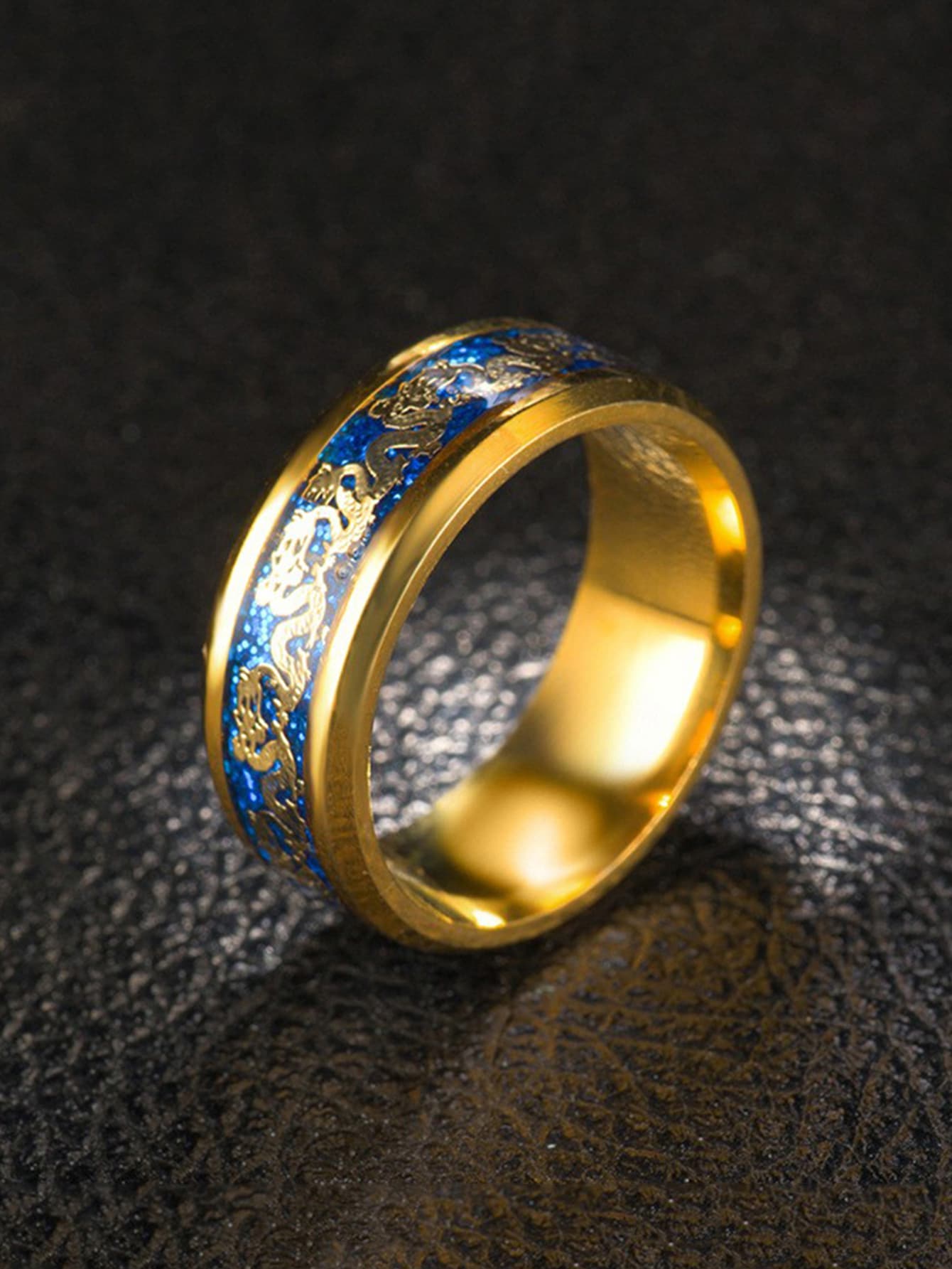 Những người đàn ông thời trang và phổ biến Rồng Trung Quốc Nhẫn chi tiết bằng thép không gỉ để làm quà tặng trang sức và cho một vẻ ngoài sành điệu - Vàng - Xem 1