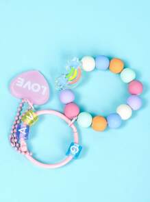 Rainbow & Heart Charm Keychain - Pink - View 2