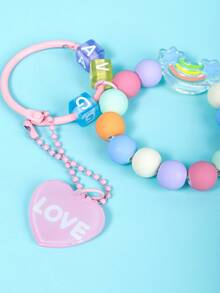 Rainbow & Heart Charm Keychain - Pink - View 3
