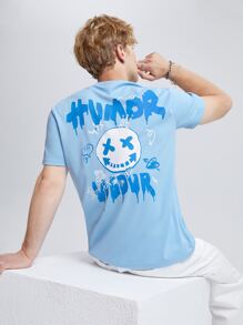 Manfinity RebelGame 男士卡通和字母圖案T恤 - 淺藍色 - 查看 1