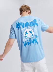 Manfinity RebelGame 男士卡通和字母圖案T恤 - 淺藍色 - 查看 5