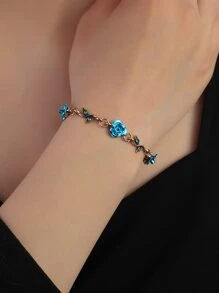 Flower Decor Bracelet - Blue - View 1