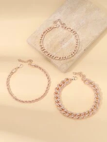 3 piezas/set Pulsera tobillera con diseño de diamante de imitación - Oro rosa - Ver 2