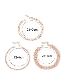 3 piezas/set Pulsera tobillera con diseño de diamante de imitación - Oro rosa - Ver 3