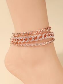 3 piezas/set Pulsera tobillera con diseño de diamante de imitación - Oro rosa - Ver 4