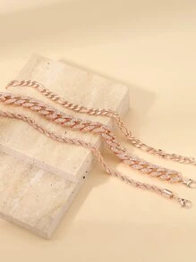 3 piezas/set Pulsera tobillera con diseño de diamante de imitación - Oro rosa - Ver 6