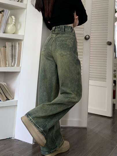 Solid Wide Leg Jeans