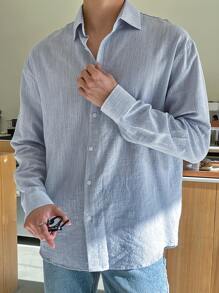 DAZY 男士条纹纽扣衬衫，秋季长袖男士衬衫商务正装