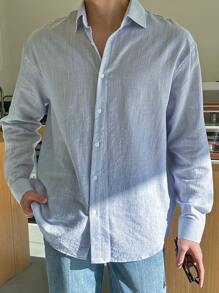 DAZY 男士条纹纽扣衬衫，秋季长袖男士衬衫商务正装