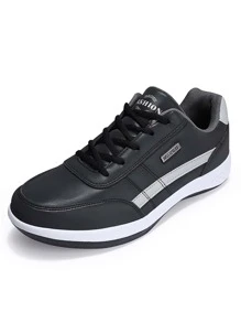 2024 新款青少年运动鞋，拼接皮革鞋面时尚纯色平底简约滑板鞋，校园风格学生户外休闲百搭男士网球鞋，通勤休闲步行鞋