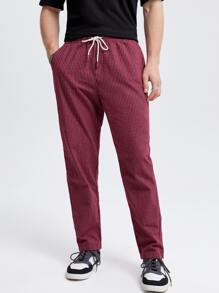 Manfinity VCAY Hombres Pantalones de rayas de cintura con cordón con bolsillo oblicuo - Burdeos - Ver 1