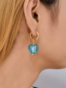 Pendientes largos con corazón - Celeste - Ver 1