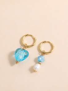 Pendientes largos con corazón - Celeste - Ver 2