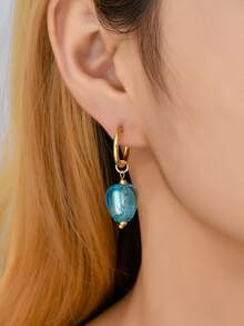 Pendientes largos con corazón - Celeste - Ver 3