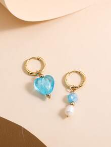 Pendientes largos con corazón - Celeste - Ver 4