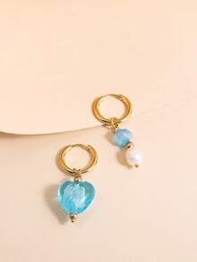 Pendientes largos con corazón - Celeste - Ver 5