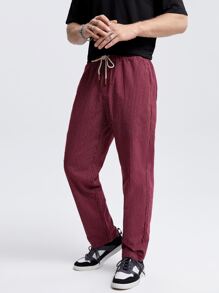 Manfinity VCAY Hombres Pantalones de rayas de cintura con cordón con bolsillo oblicuo - Burdeos - Ver 5