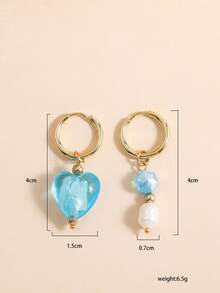 Pendientes largos con corazón - Celeste - Ver 6