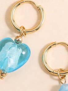 Pendientes largos con corazón - Celeste - Ver 7