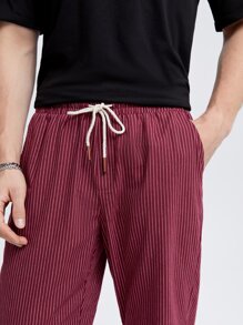 Manfinity VCAY Hombres Pantalones de rayas de cintura con cordón con bolsillo oblicuo - Burdeos - Ver 6