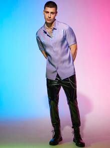 GENTILAND Áo sơ mi nam cài nút Holographic dáng rộng - Màu Lilac Tím - Xem 6